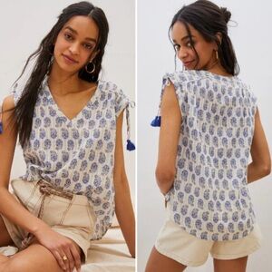 Anthropologie, sleeveless paisley blouse, with tassels, size small